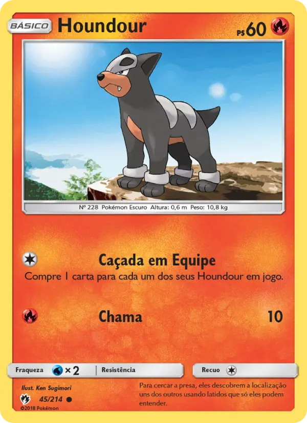Carta Houndour, número 45/214 da coleção Trovões Perdidos