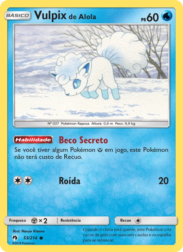 Carta Vulpix de Alola, número 53/214 da coleção Trovões Perdidos
