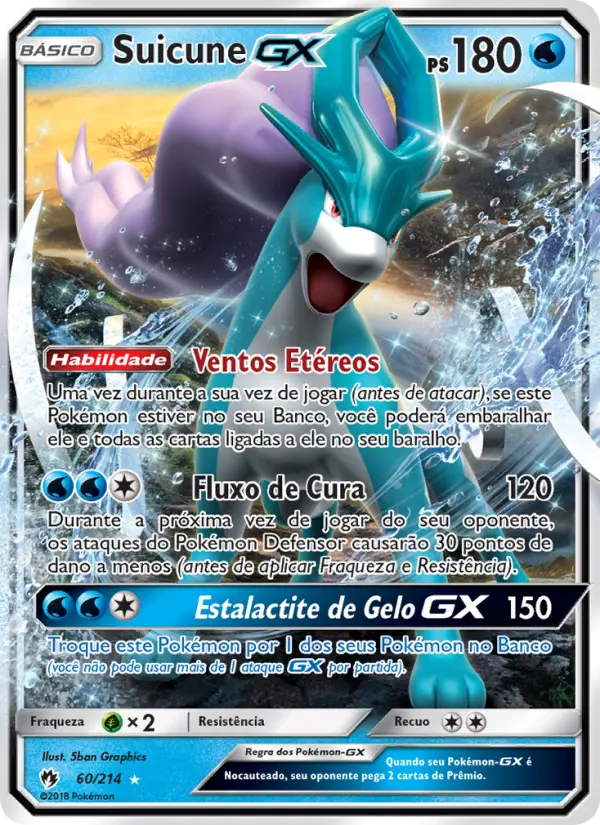 Carta Suicune GX, número 60/214 da coleção Trovões Perdidos