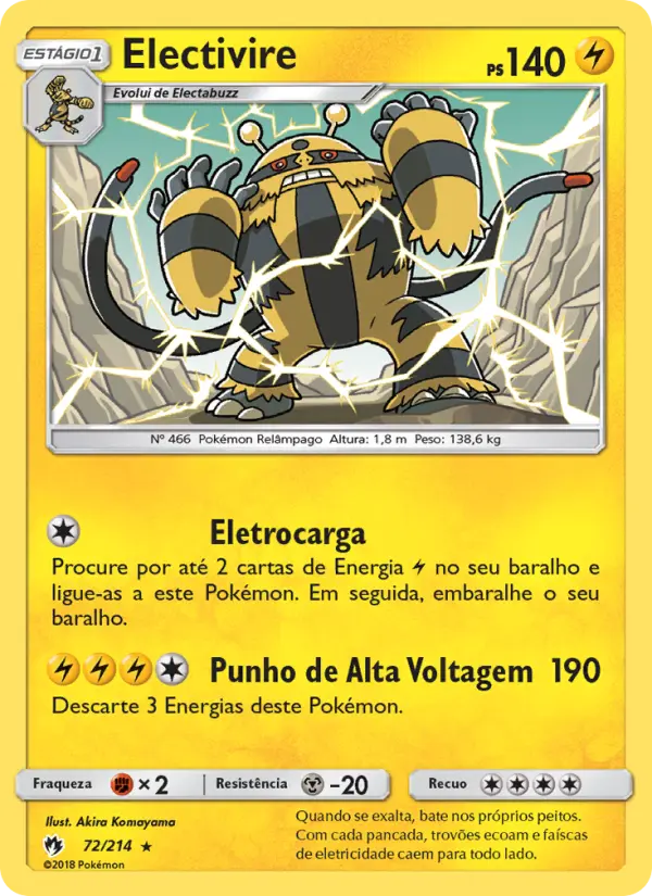 Carta Electivire, número 72/214 da coleção Trovões Perdidos