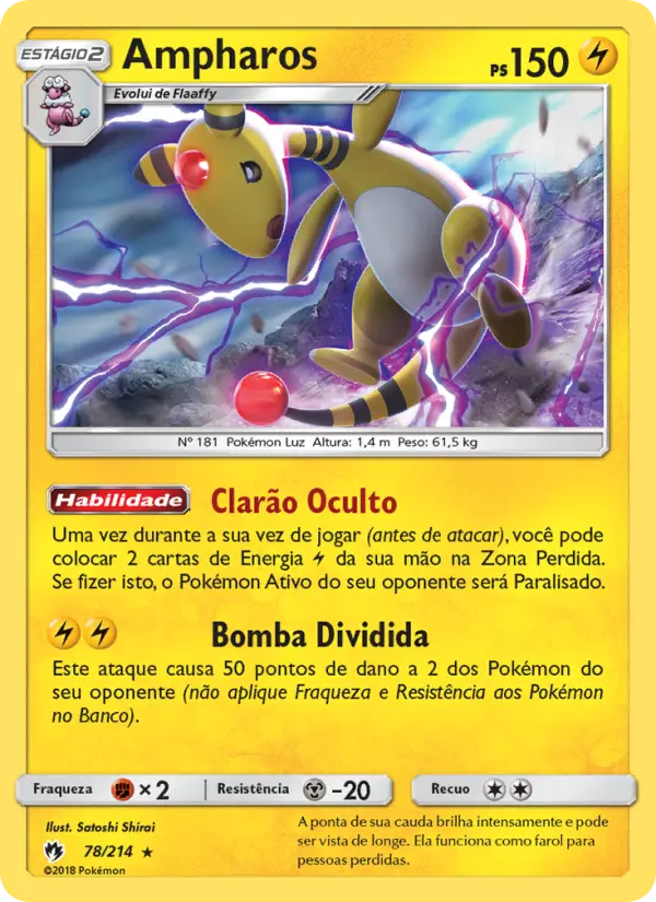 Carta Ampharos, número 78/214 da coleção Trovões Perdidos