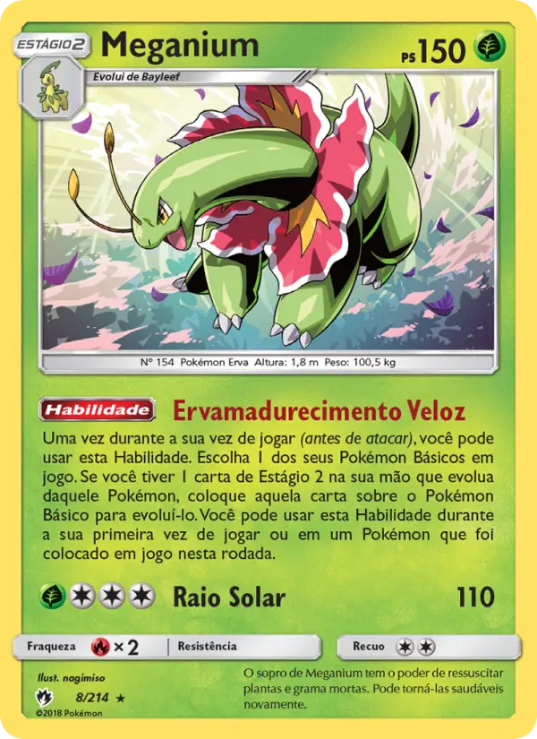 Carta Meganium, número 8/214 da coleção Trovões Perdidos