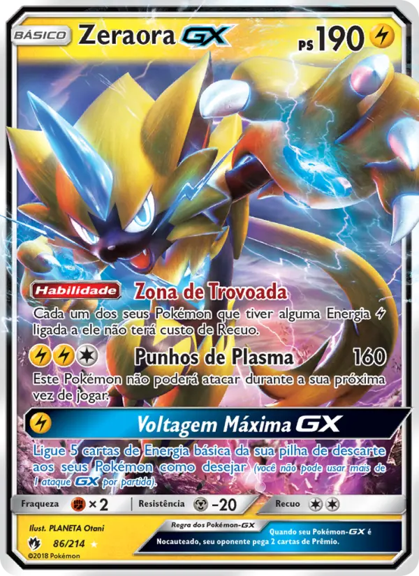 Carta Zeraora GX, número 86/214 da coleção Trovões Perdidos