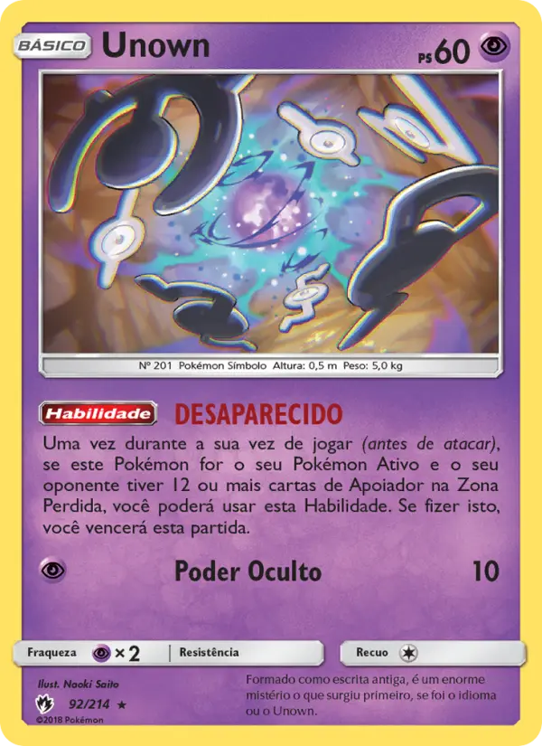 Carta Unown, número 92/214 da coleção Trovões Perdidos