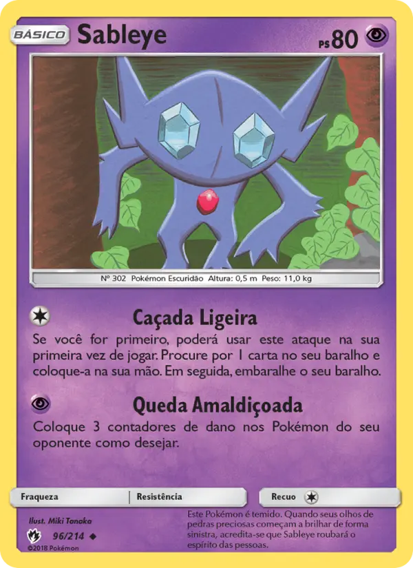 Carta Sableye, número 96/214 da coleção Trovões Perdidos