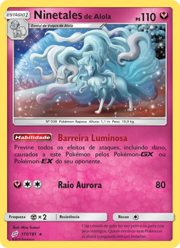 Carta Ninetales de Alola, número 111/181 da coleção União de Aliados