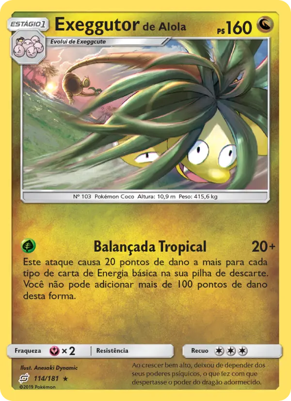 Carta Exeggutor de Alola, número 114/181 da coleção União de Aliados