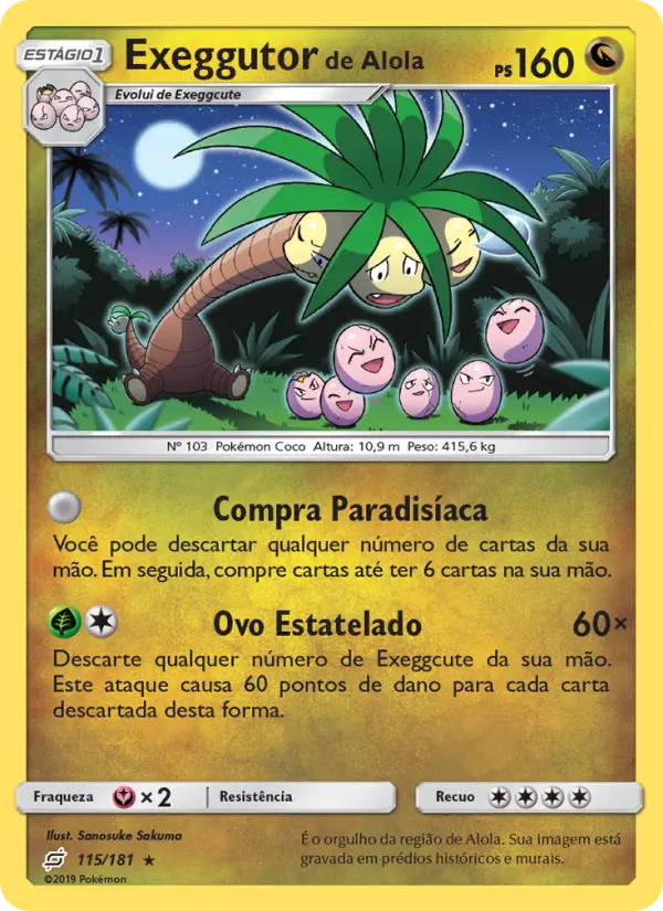 Carta Exeggutor de Alola, número 115/181 da coleção União de Aliados