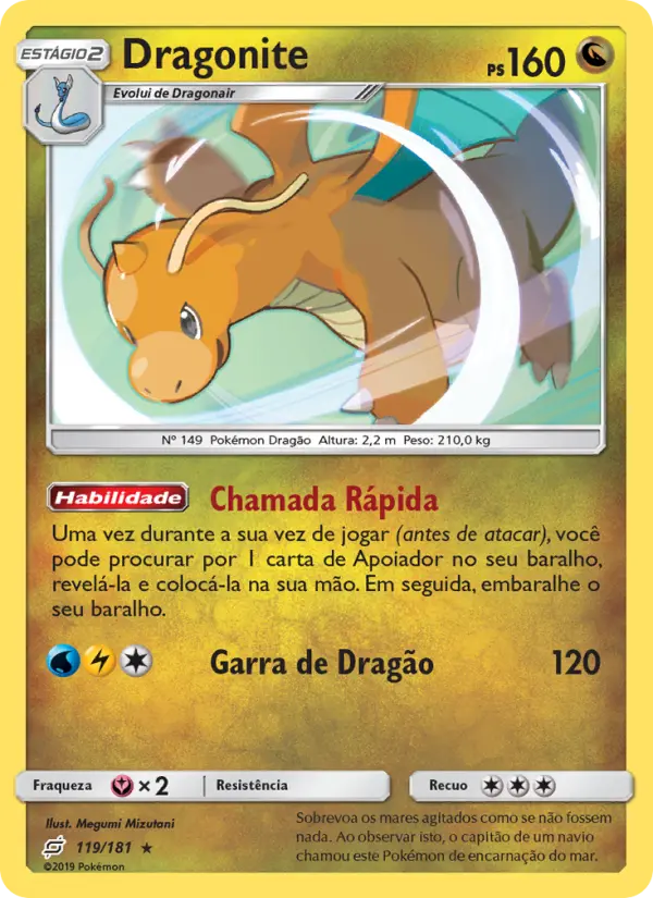 Carta Dragonite, número 119/181 da coleção União de Aliados