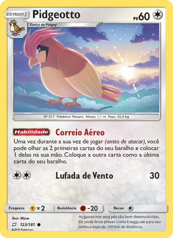 Carta Pidgeotto, número 123/181 da coleção União de Aliados