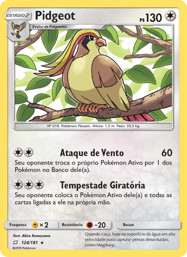 Carta Pidgeot, número 124/181 da coleção União de Aliados