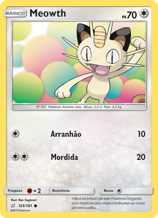 Carta Meowth, número 125/181 da coleção União de Aliados