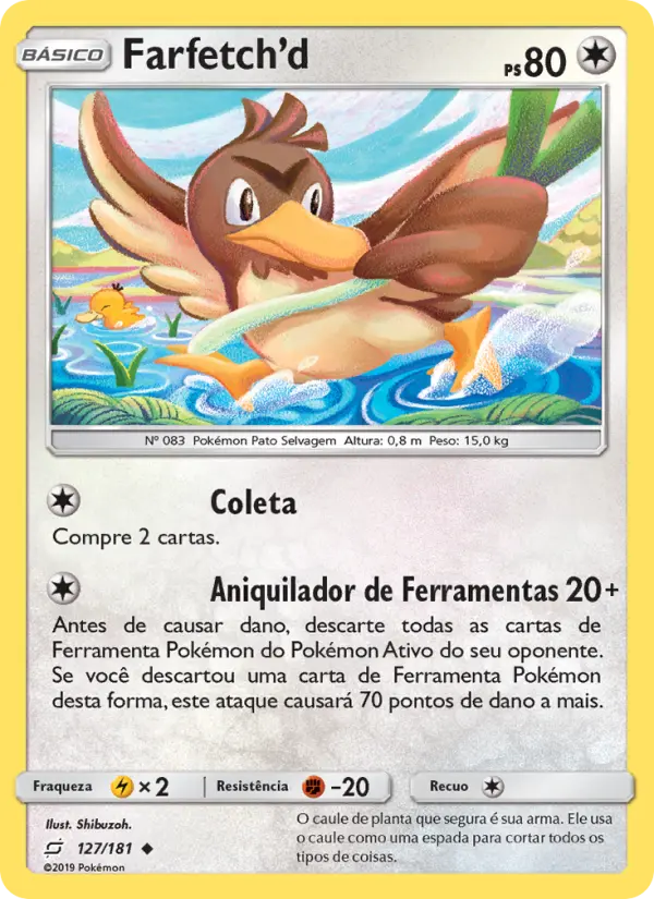 Carta Farfetch’d, número 127/181 da coleção União de Aliados