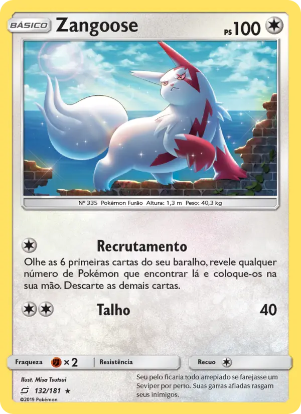 Carta Zangoose, número 132/181 da coleção União de Aliados