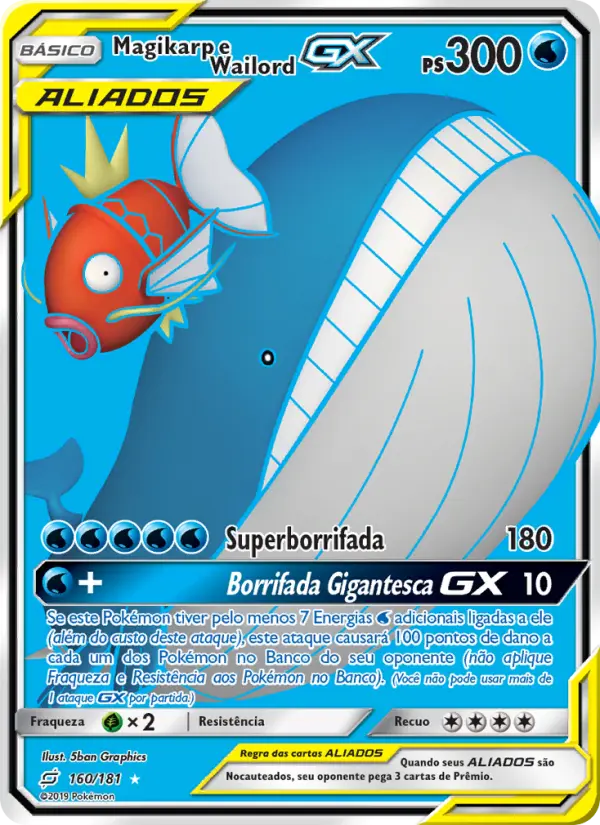 Carta Magikarp e Wailord GX, número 160/181 da coleção União de Aliados
