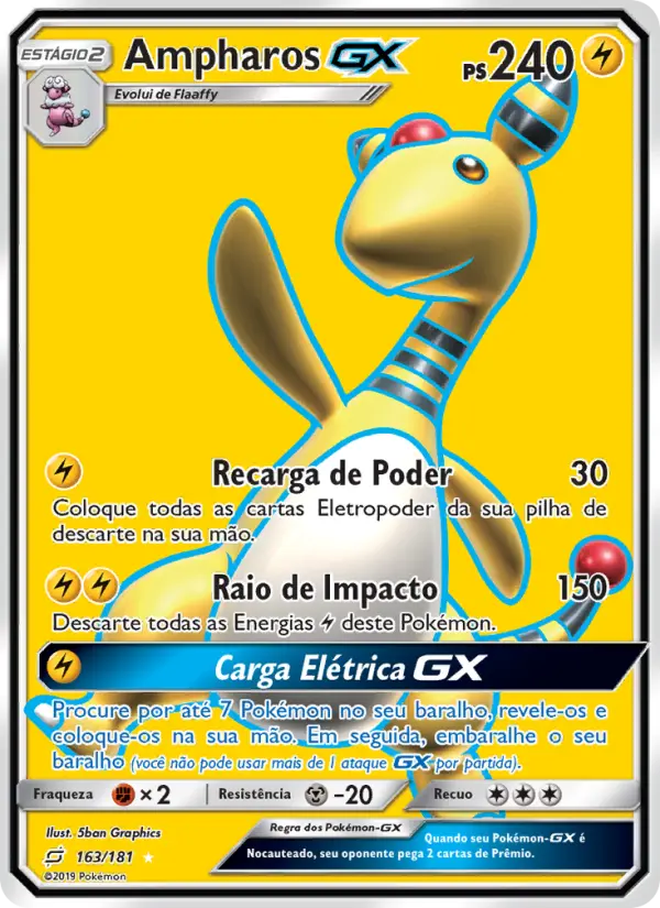 Carta Ampharos GX, número 163/181 da coleção União de Aliados