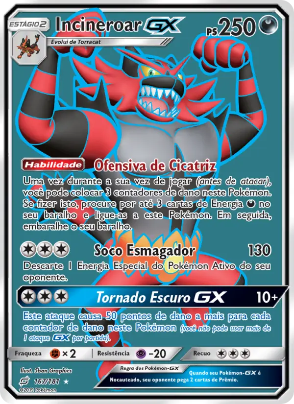 Carta Incineroar GX, número 167/181 da coleção União de Aliados