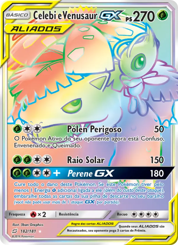 Carta Celebi e Venusaur GX, número 182/181 da coleção União de Aliados