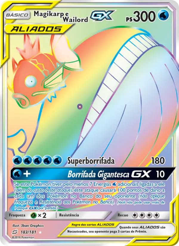 Carta Magikarp e Wailord GX, número 183/181 da coleção União de Aliados