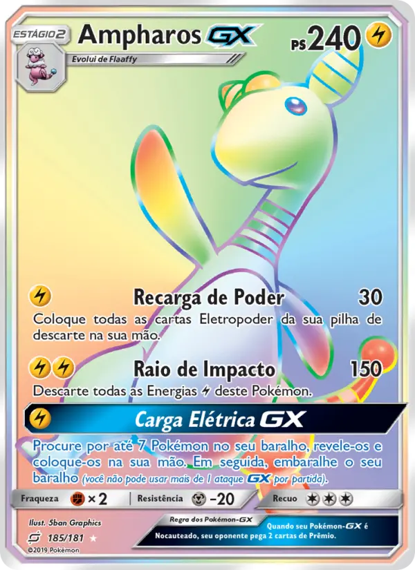Carta Ampharos GX, número 185/181 da coleção União de Aliados