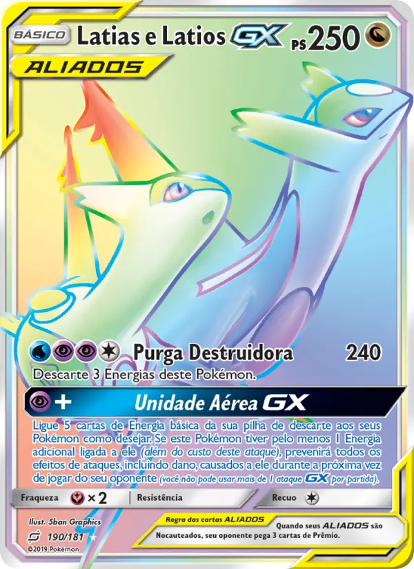 Carta Latias e Latios GX, número 190/181 da coleção União de Aliados