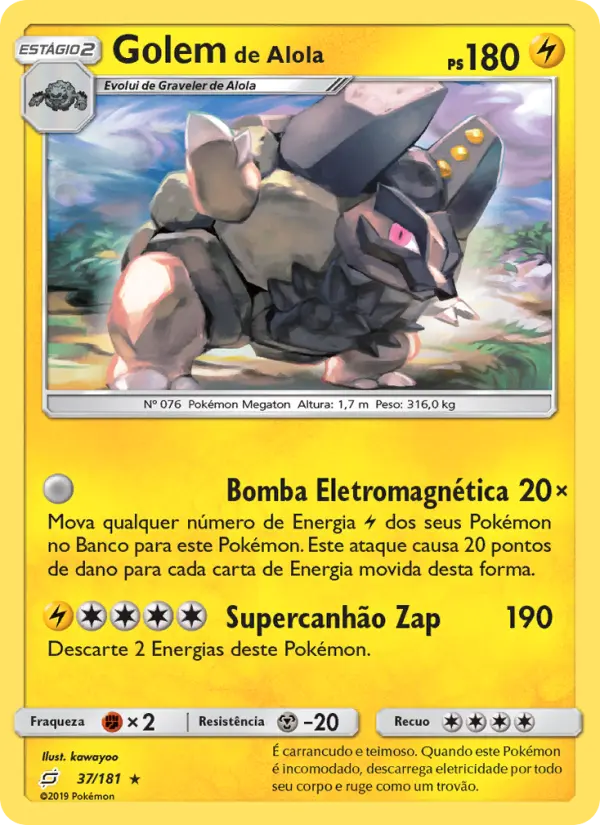 Carta Golem de Alola, número 37/181 da coleção União de Aliados