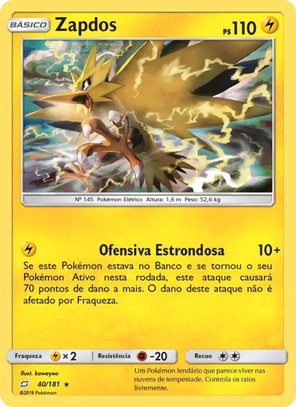 Carta Zapdos, número 40/181 da coleção União de Aliados