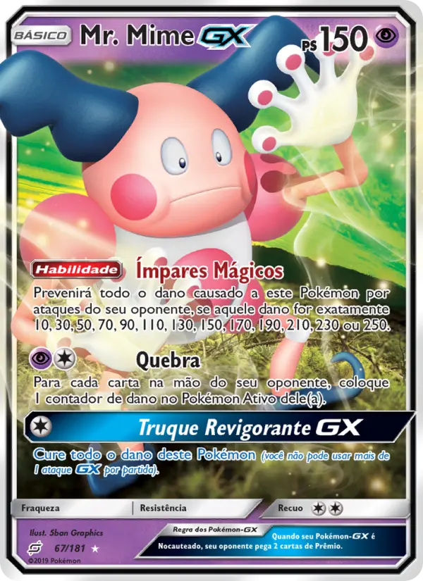 Carta Mr. Mime GX, número 67/181 da coleção União de Aliados