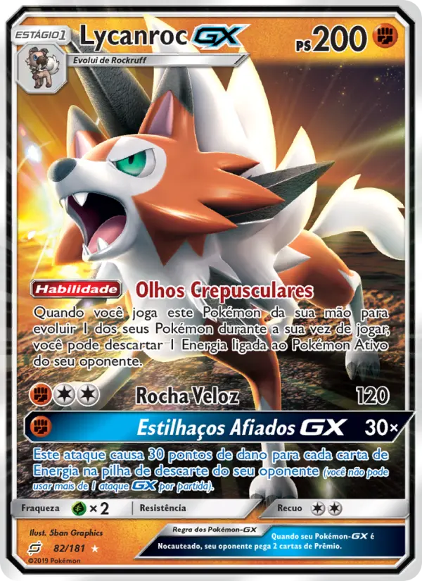 Carta Lycanroc GX, número 82/181 da coleção União de Aliados
