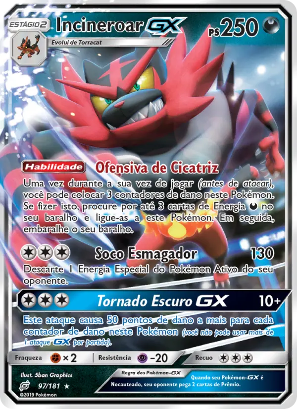 Carta Incineroar GX, número 97/181 da coleção União de Aliados
