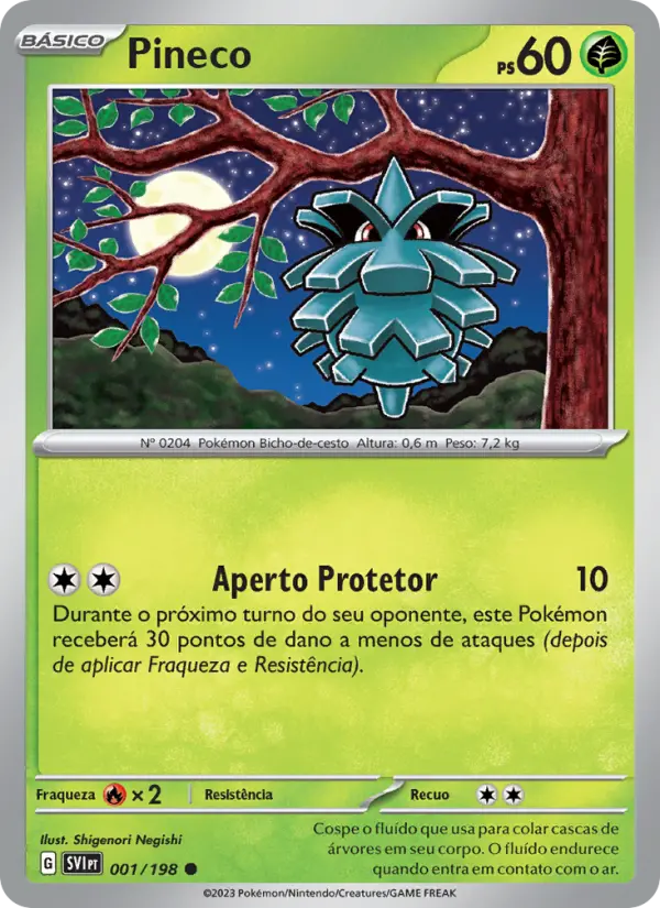 Carta Pineco, número 001/198 da coleção Escarlate e Violeta
