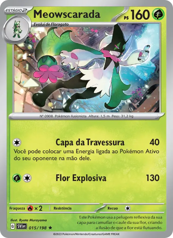 Carta Meowscarada, número 015/198 da coleção Escarlate e Violeta