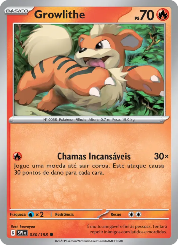 Carta Growlithe, número 030/198 da coleção Escarlate e Violeta