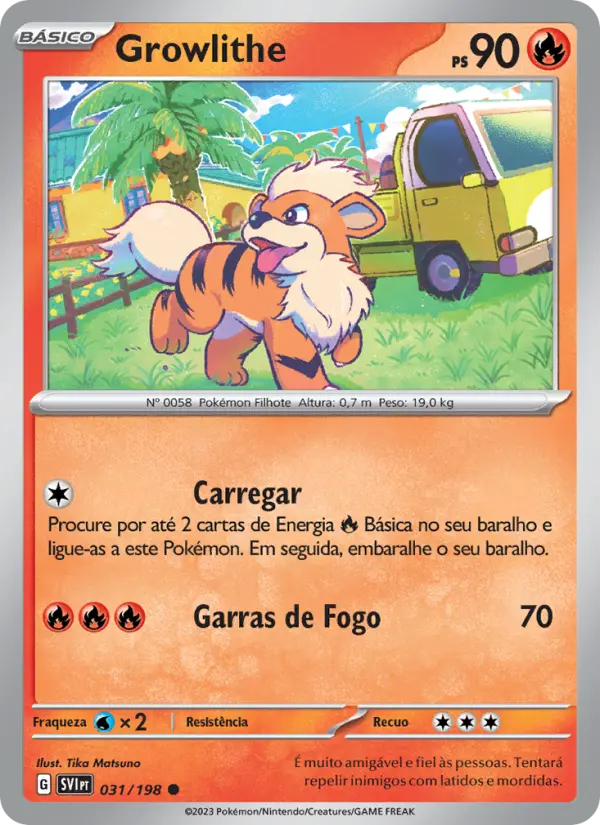 Carta Growlithe, número 031/198 da coleção Escarlate e Violeta