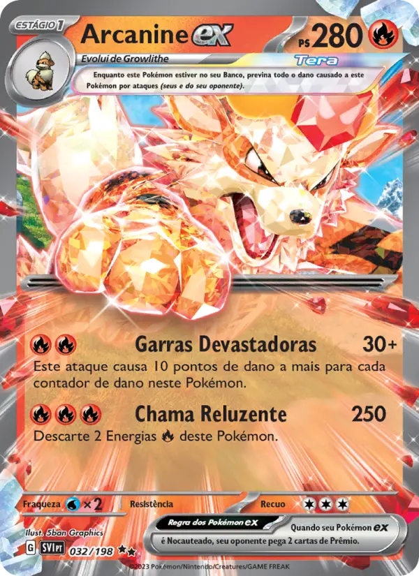 Carta Arcanine ex, número 032/198 da coleção Escarlate e Violeta