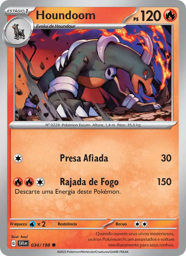 Carta Houndoom, número 034/198 da coleção Escarlate e Violeta