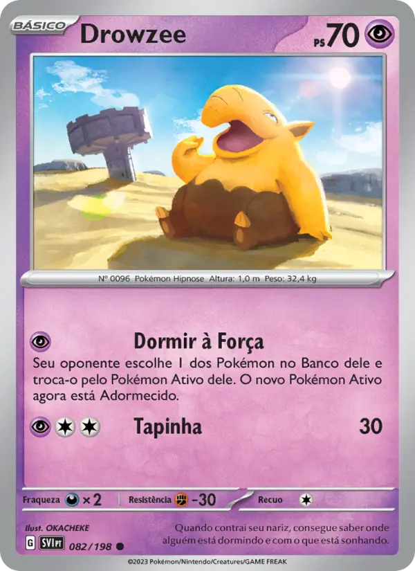 Carta Drowzee, número 082/198 da coleção Escarlate e Violeta