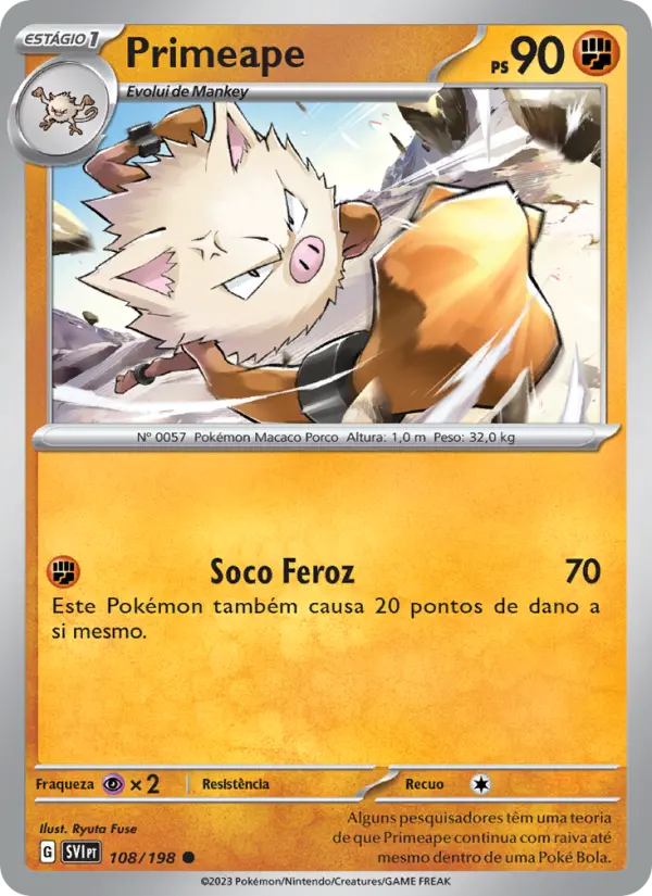 Carta Primeape, número 108/198 da coleção Escarlate e Violeta