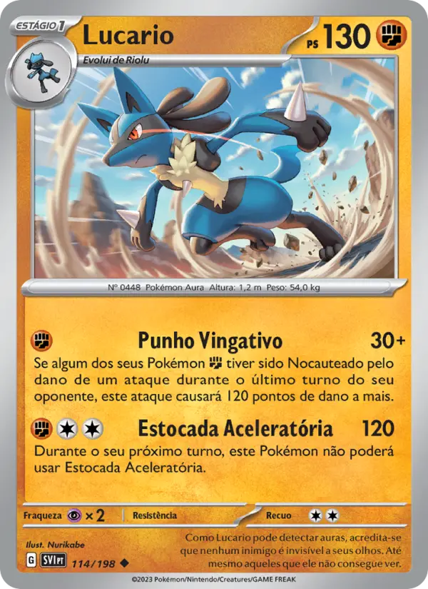 Carta Lucario, número 114/198 da coleção Escarlate e Violeta