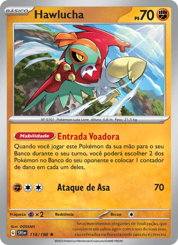 Carta Hawlucha, número 118/198 da coleção Escarlate e Violeta