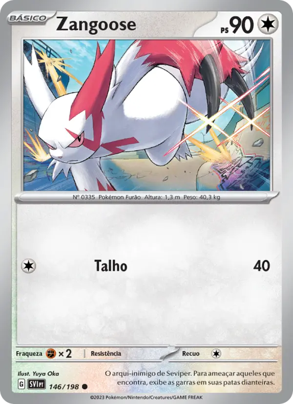 Carta Zangoose, número 146/198 da coleção Escarlate e Violeta