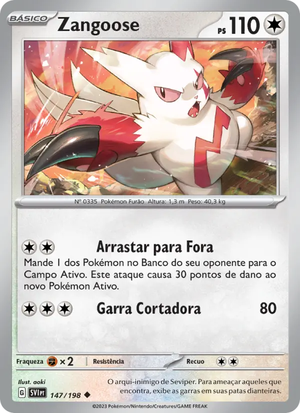 Carta Zangoose, número 147/198 da coleção Escarlate e Violeta