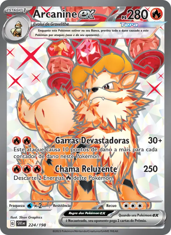Carta Arcanine ex, número 224/198 da coleção Escarlate e Violeta