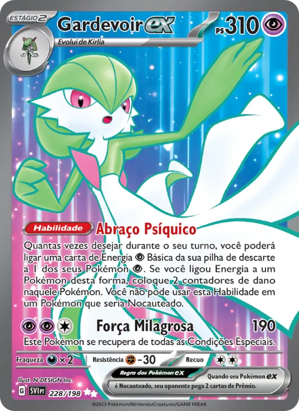 Carta Gardevoir ex, número 228/198 da coleção Escarlate e Violeta