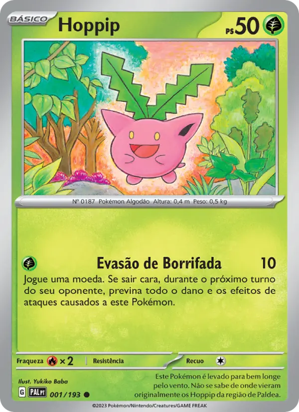 Carta Hoppip, número 001/193 da coleção Evoluções em Paldea