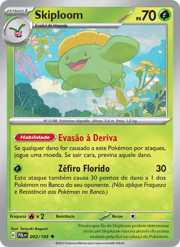 Carta Skiploom, número 002/193 da coleção Evoluções em Paldea