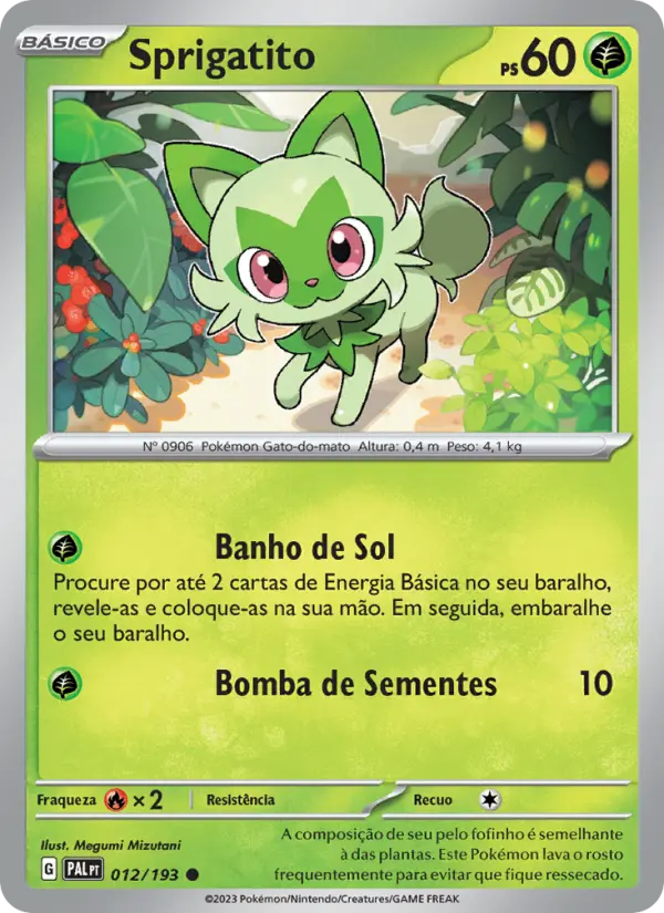 Carta Sprigatito, número 012/193 da coleção Evoluções em Paldea