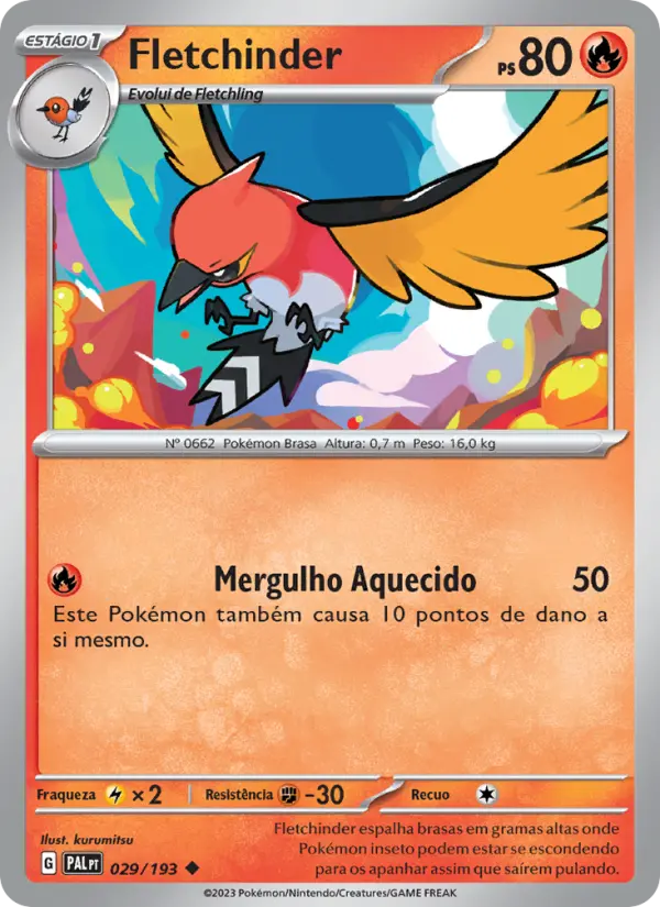 Carta Fletchinder, número 029/193 da coleção Evoluções em Paldea