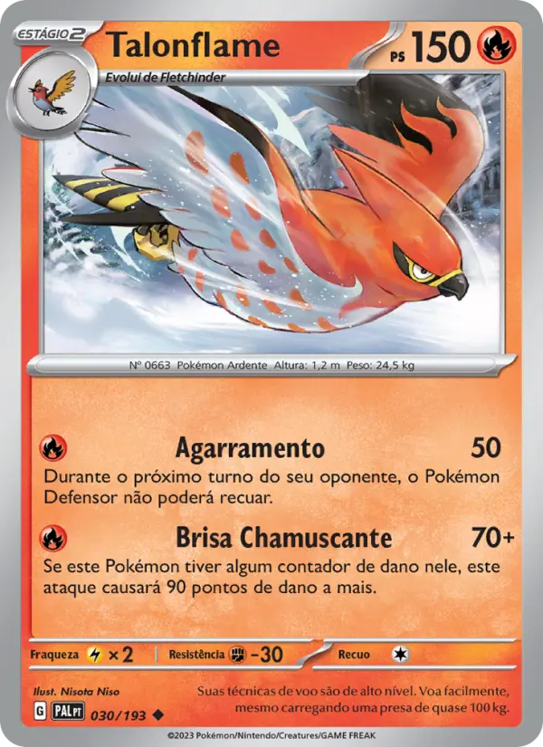 Carta Talonflame, número 030/193 da coleção Evoluções em Paldea