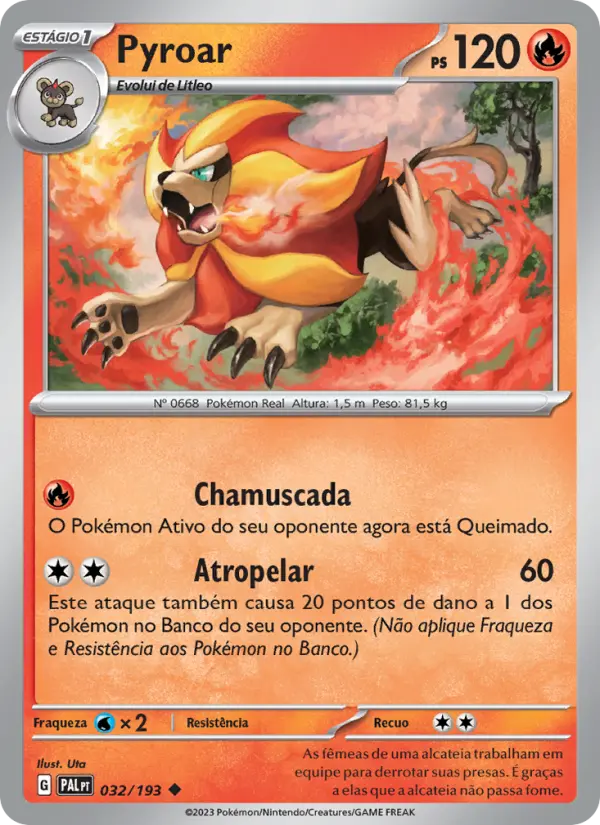 Carta Pyroar, número 032/193 da coleção Evoluções em Paldea